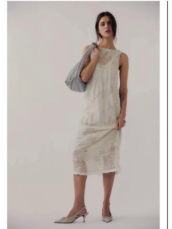 Free People Dresses & Skirts - Free People Cream Lace-Panel Sleeveless Midi Dress